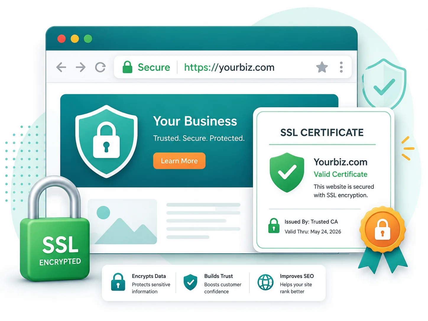 Free SSL certificate showing a secure HTTPS padlock for a custom domain