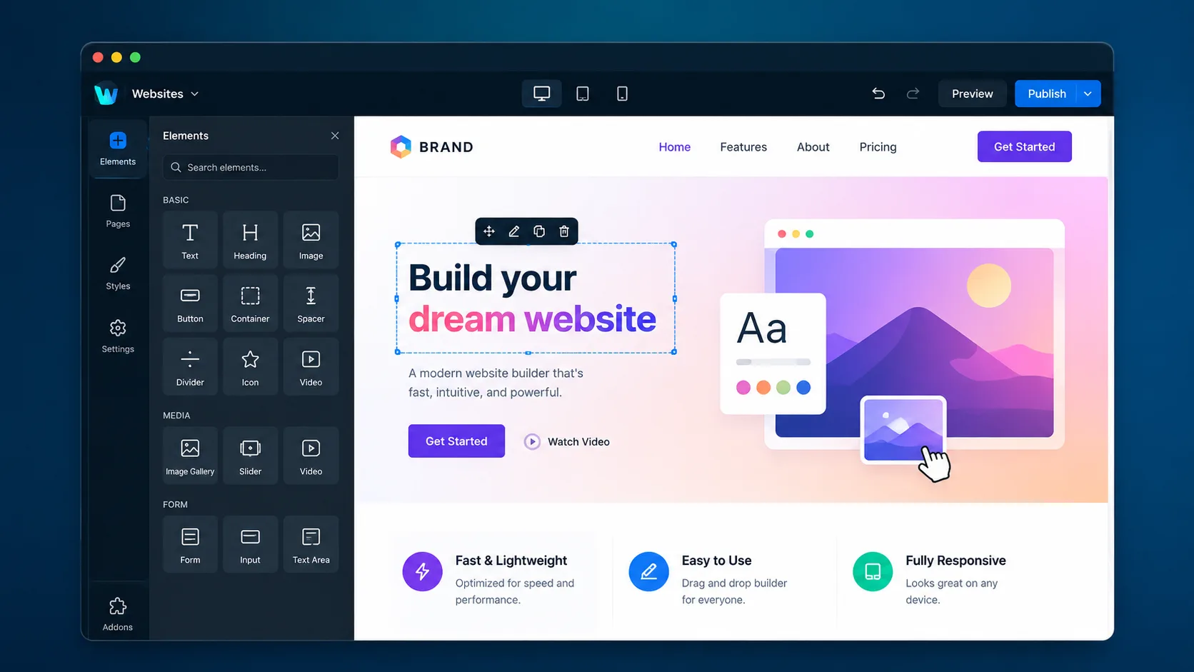 Website builder interface